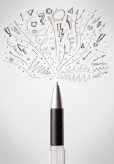 Pen close-up with sketchy arrows