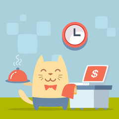 Character  waiter uniform and bow tie colorful flat