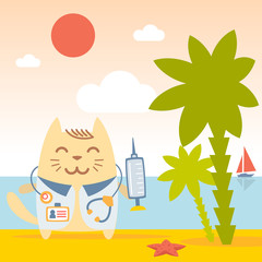 Character doctor in medical coat with a stethoscope colorful fla