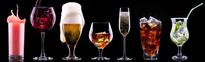 different alcohol drinks set
