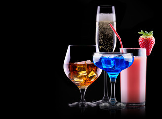 different alcohol drinks set