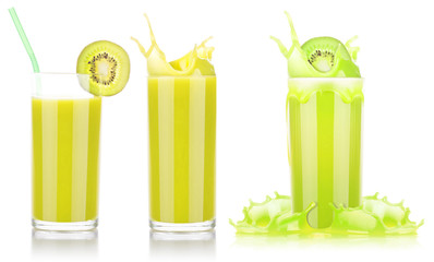 Smoothies of kiwi in glass with splash