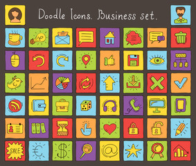 Colored doodle icons. Business set