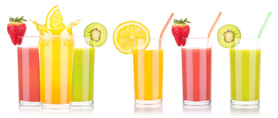tasty summer fruit drinks in glass with splash