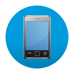 Etiqueta tipo app redonda azul smartphone