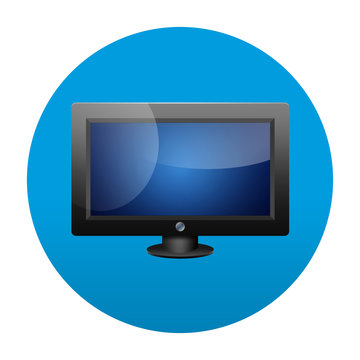 Etiqueta tipo app redonda azul monitor