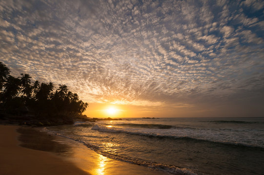 Sunrise at tropical beach, Sri Lanka
