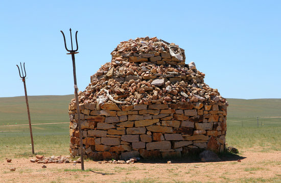 stone mound in steppe of Inner Mongolia, China