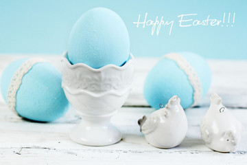 easter eggs on blue background