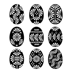 Set of Black Easter Eggs with Patterns