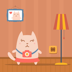 Character photographer with a camera colorful flat