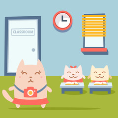 Character photographer with a camera colorful flat