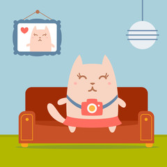 Character photographer with a camera colorful flat