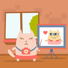 Character photographer with a camera colorful flat