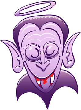 purple vampire with halo smiling