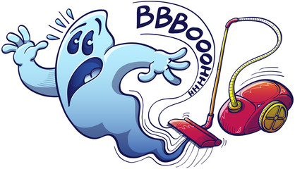 Ghost running away from a dangerous vacuum cleaner