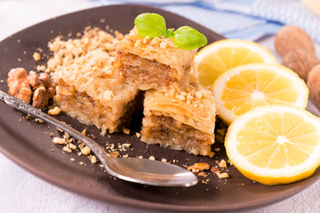 Baklava in the plate