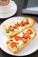 Office breakfast. Vegetarian sandwich and coffee