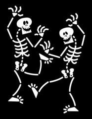 Couple of Halloween skeletons while happily dancing