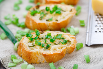 Bruschetta with cheese and scallion