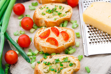 Bruschetta with cherry tomatoes and scallion