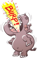 Chubby hippopotamus burping loudly