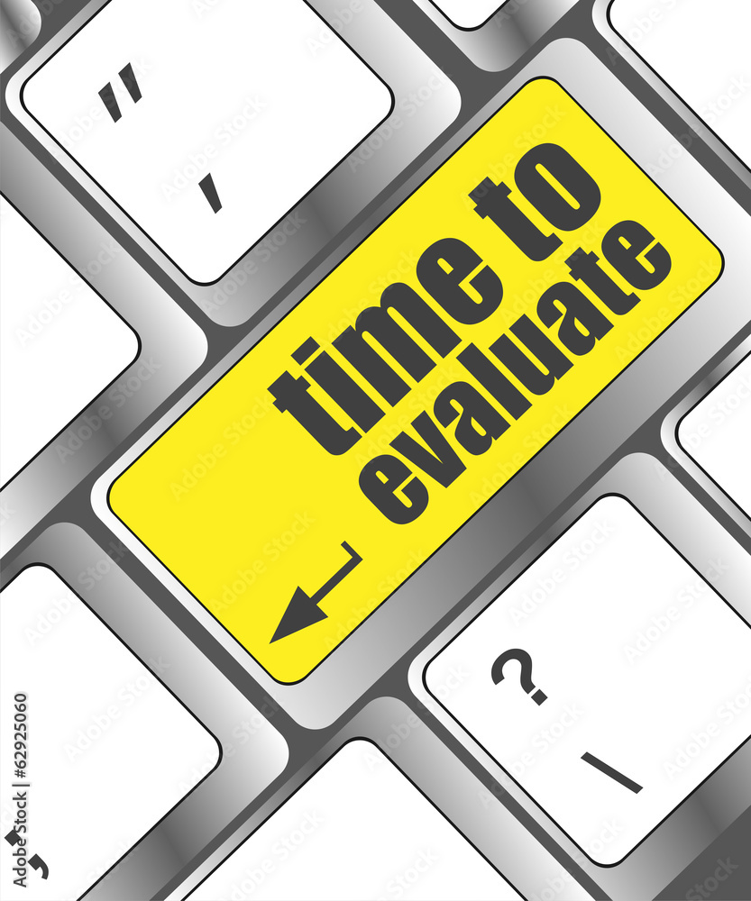 Aufkleber time to evaluate word on computer keyboard - social network