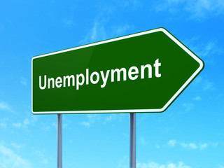 Finance concept: Unemployment on road sign background