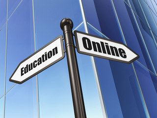 Education concept: sign Online Education on Building background