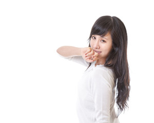 Chinese female model against white background