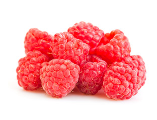 ripe red raspberry isolated on white background
