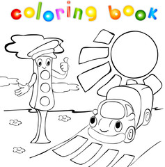 Traffic lights with lorry. Coloring book