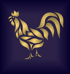 Gold cock on blue background vector