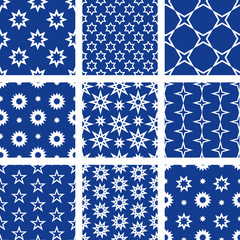 Set of 9 seamless patterns with stars