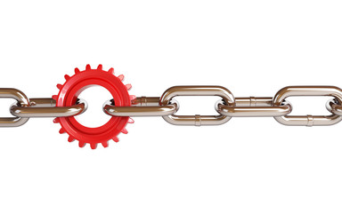 Obraz premium red gears chain links on a white background