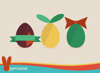 Happy easter cards with easter eggs, ribbon. Vector illustration