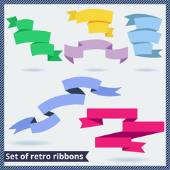 Set of retro and flat ribbons