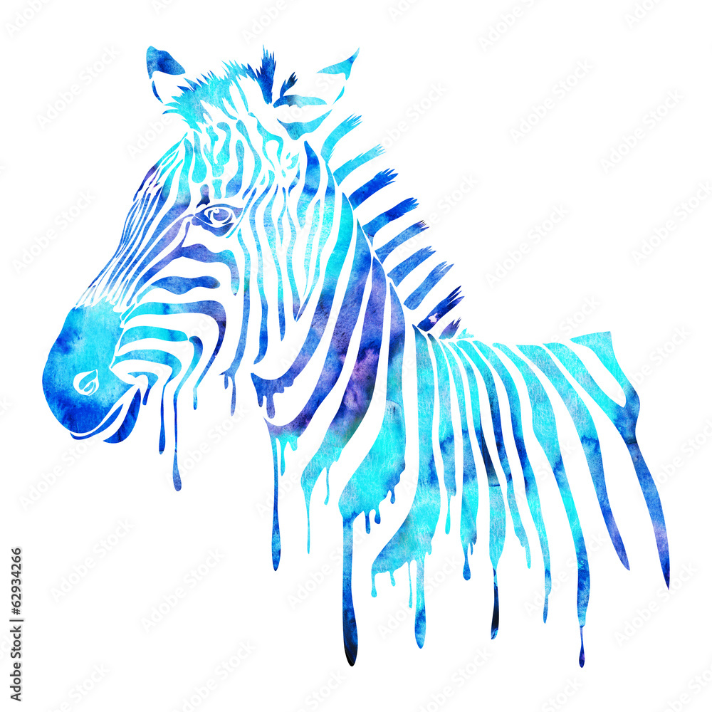 Wall mural watercolor zebra head - abstract animal illustration, white