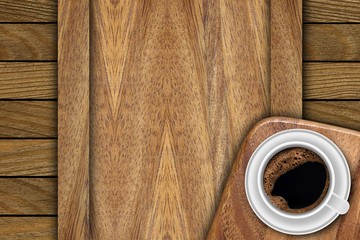 Background made of planks and cup coffee