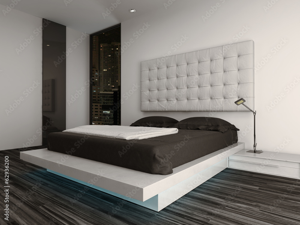 Wall mural nice bedroom interior with modern furniture and cozy bed