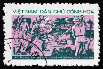 Postage stamp Vietnam 1973 Road Building, Youth