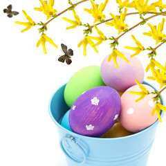Easter eggs ib bucket  isolated on white
