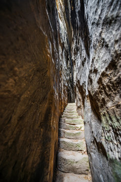 stairs inside sandstone rock - Cesky raj, Czech republic