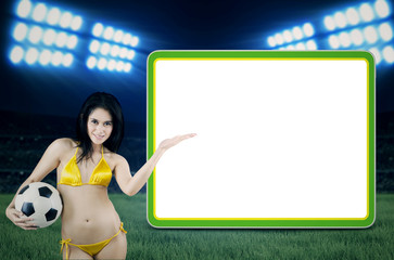 Sexy fans presenting copyspace at stadion