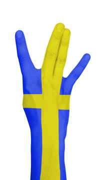 Flag of Sweden painted on hand