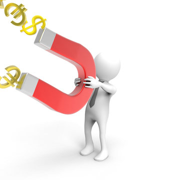 3d Man whit Money Magnet