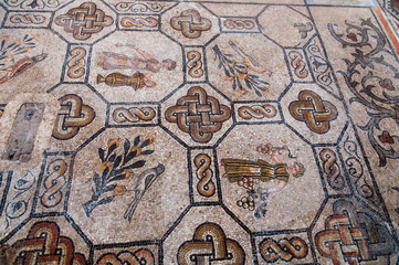 Ladies and birds mosaics inside Basilica di Aquileia