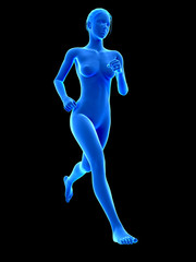woman running - simple blue style