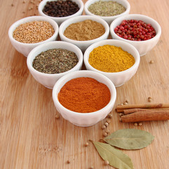 Assorted spices with paprika in the foreground