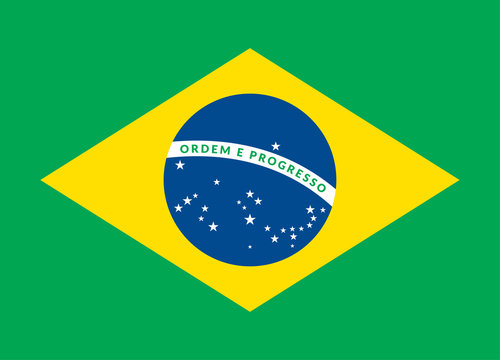 Flat green soccer field, brazil flag